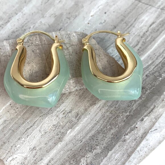 NEW~ Anthropologie Mint Green Resin Hoop Earrings - Picture 5 of 11